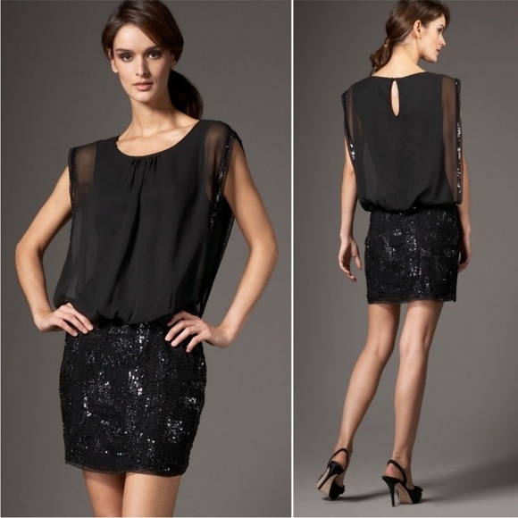 Aidan‎ Mattox Silk Blouson Mini Dress | Blue Grey Black | Size 14 | Excellent - Picture 3 of 15